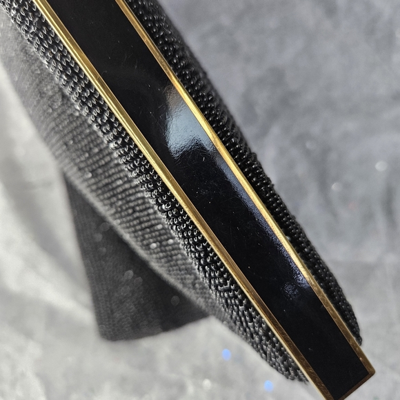 Walborg Vintage Beaded Evening Clutch Purse Black with Gold Handmade in Belgium - Picture 15 of 16